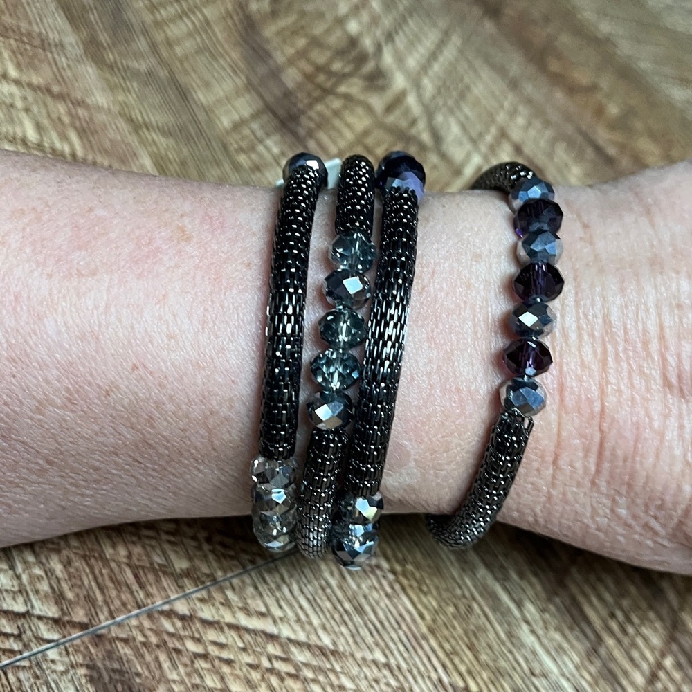 Kenneth Cole Gunmetal and Smoky Beaded Coil Bracelet